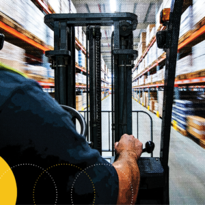 Man in warehouse with forklift, representing a compliant FTZ warehouse