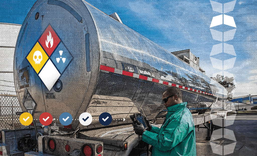 truck with chemical symbols, representing the importance of choosing a chemical logistics partner that has more than basic skills and experience