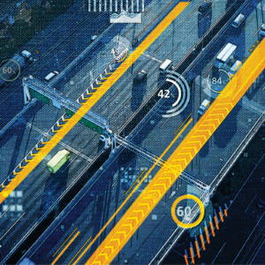 Image of transportation and freeway with electronic overlay, representing what is EDI and what it means to warehousing and the supply chain.