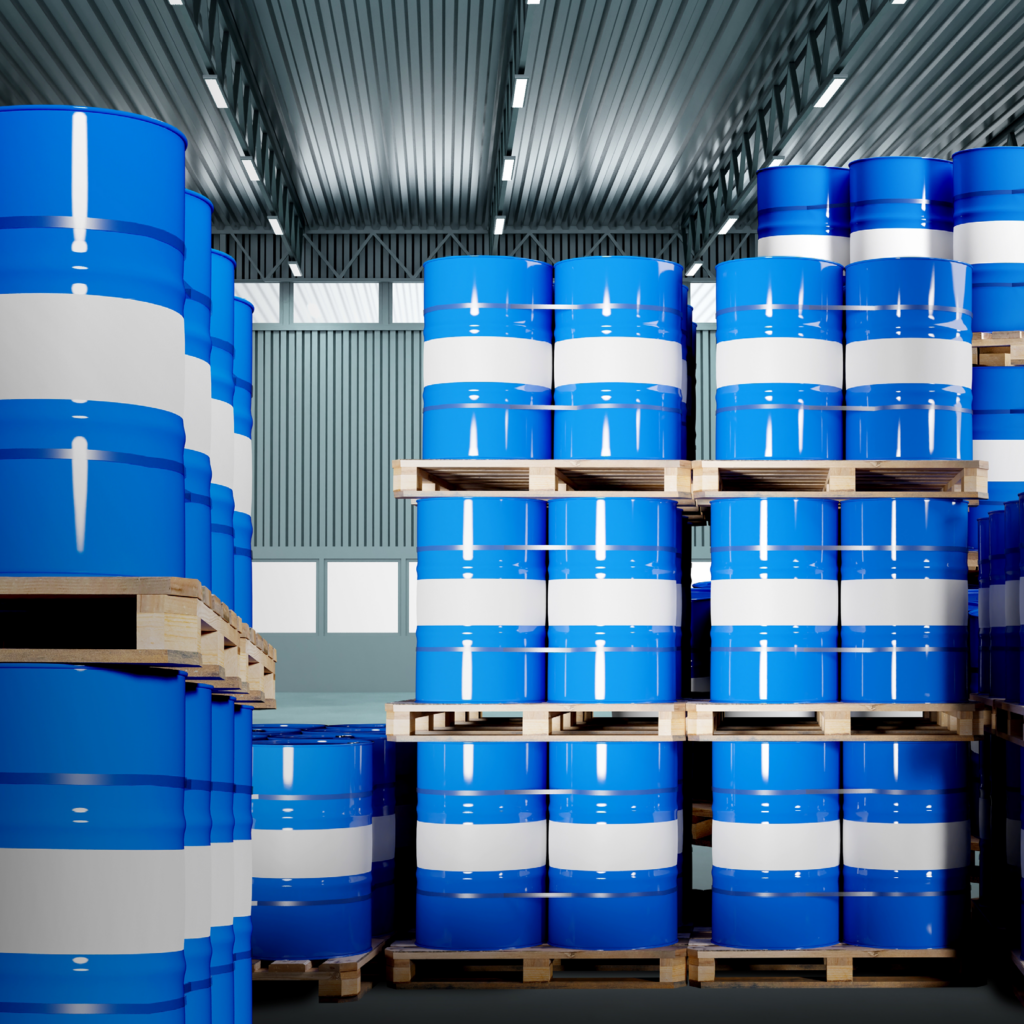 chemical drums being stored