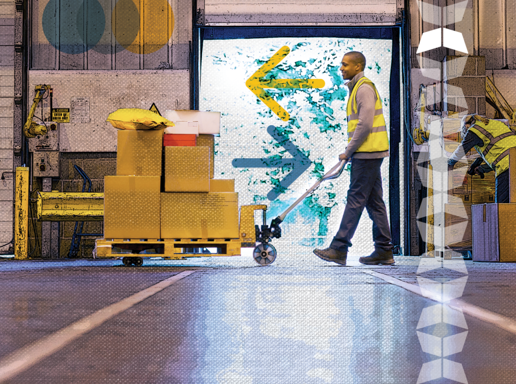 worker moving inventory in warehouse