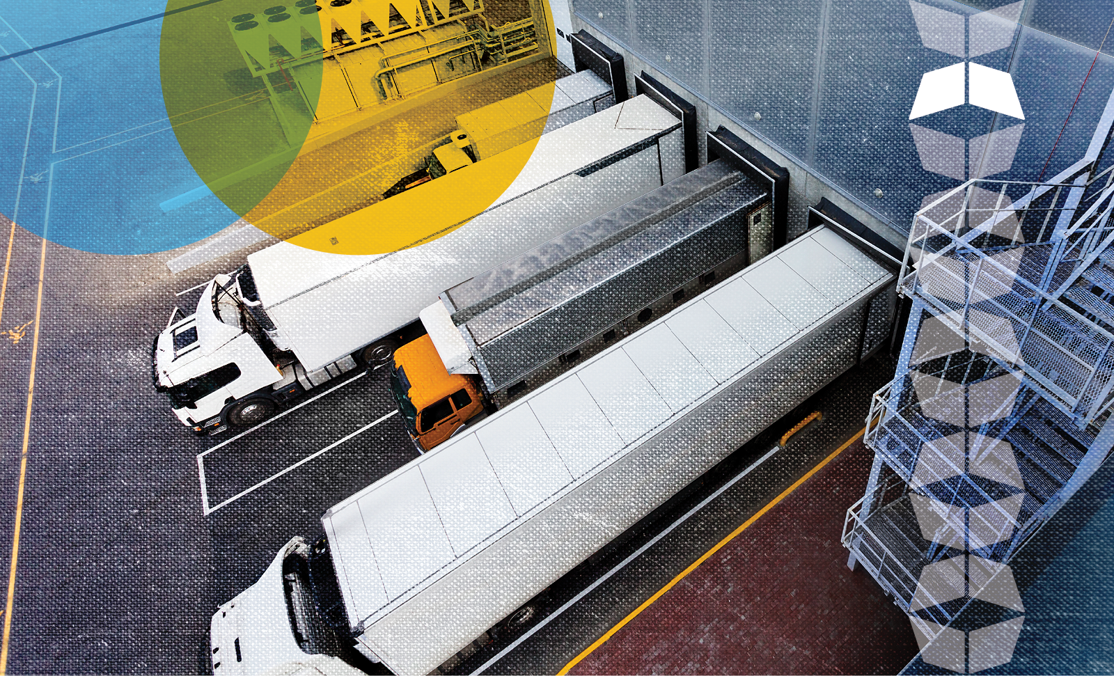 Trucks loading at a distribution center.