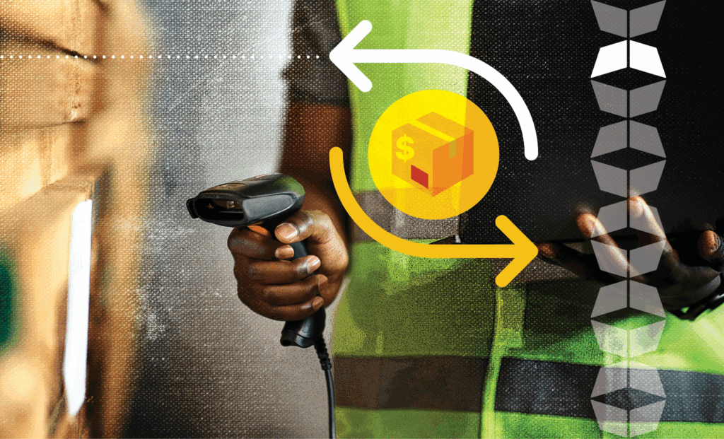 hand with scanner in warehouse with packages, representing choosing and switching to a new 3PL in 2025