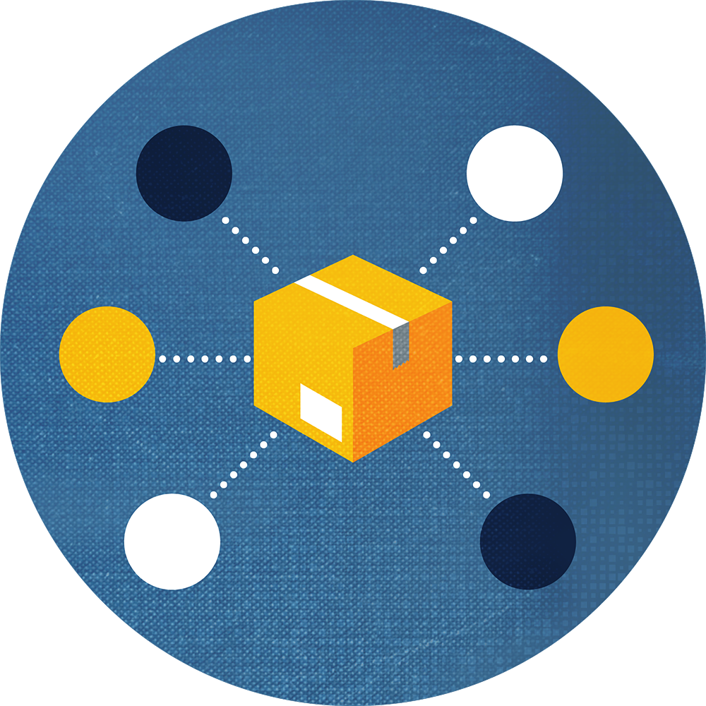 shipping box icon with nodes coming off of it