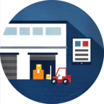 warehouse icon with boxes and a forklift
