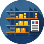 icon of warehouse shelves with document