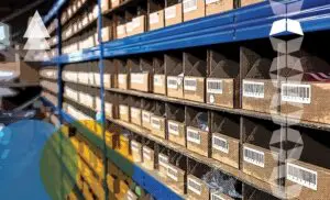 shot of ecommerce inventory housed on racking in a warehouse