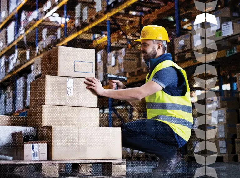 fulfillment warehouse worker scanning boxes