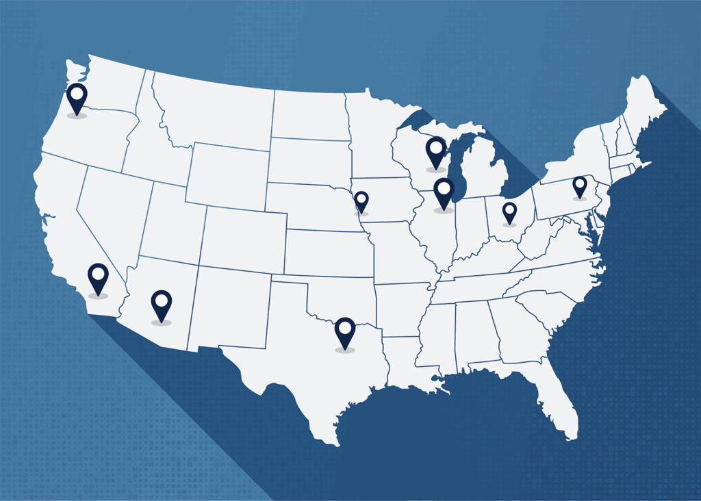 map of states where wsi has warehouse and fulfillment center locations