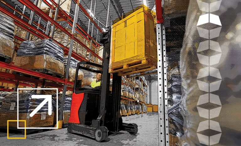 Warehouse worker with forklift and pallet in warehouse to represent the importance of 3PL onboarding for a smoother operational transition