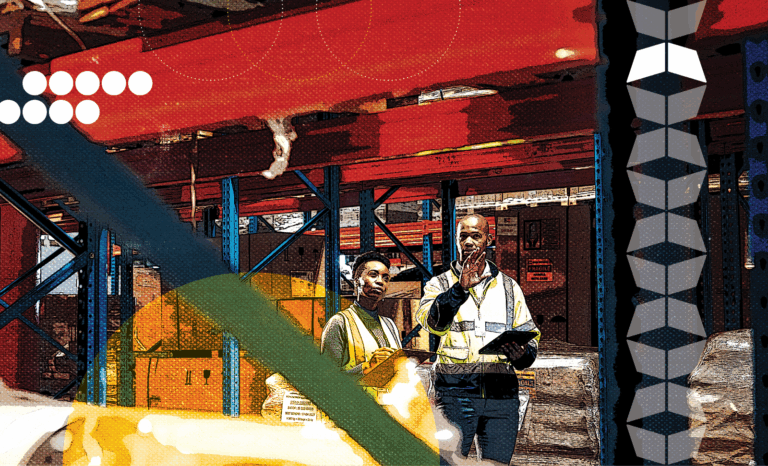 two people talking in a warehouse, representing the importance of how smart logistics leaders are moving away from a single suppliers