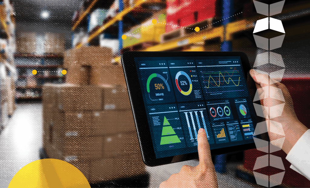 tablet with numbers in warehouse, representing working with an ERP-friendly 3PL