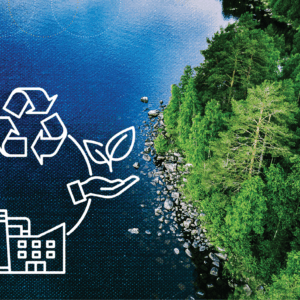 nature image with icons that represent corporate social responsibility efforts