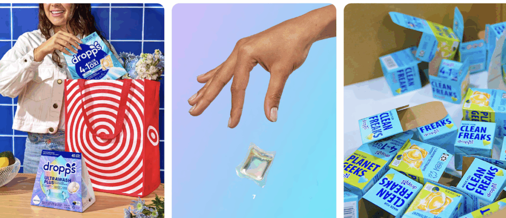 images of dropps target bag and drops mini sampler boxes