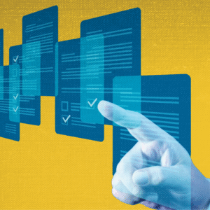 finger pointing at checklists, representing a framework for selecting a manufacturing 3PL
