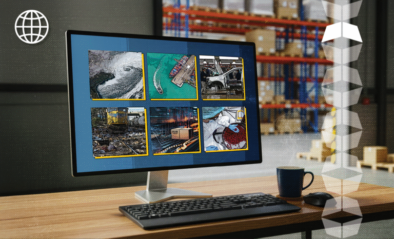 computer screen with images of current events on it, representing WSI's Warehouse Wire monthly news roundup