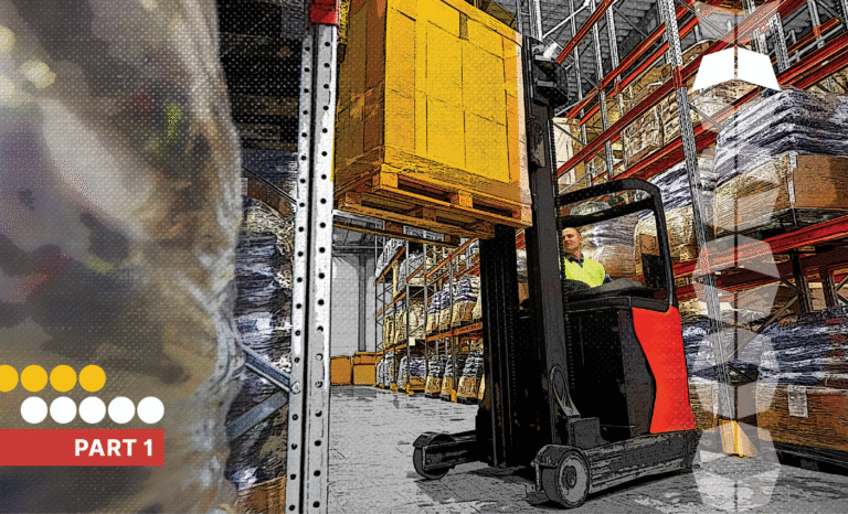 Man driving forklift in warehouse, representing a manufacturing 3PL