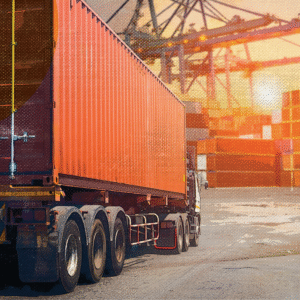 freight truck at container port, representing the transportation trends for 2026