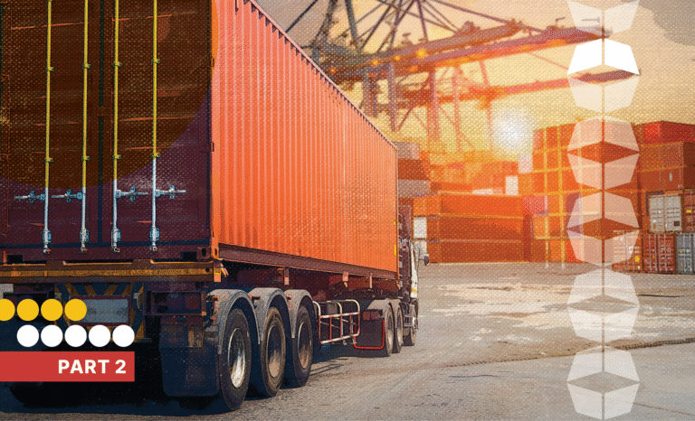 freight truck at container port, representing the transportation trends for 2026
