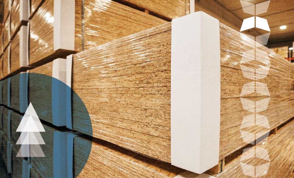 Wood products in warehouse, representing WSI's long-term partnership with a wood-product manufacturer and handling heavy freight