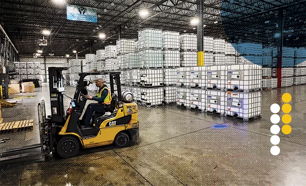 Forklift in a food-grade warehouse.