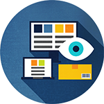 eye, box and computer screen icon