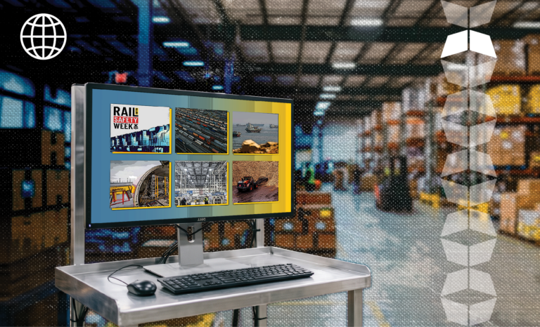 Computer in 3PL warehouse with screen showing latest edition of WSI's Warehouse Wire news roundup