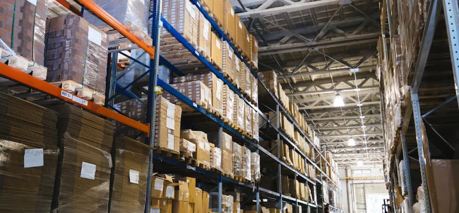 Warehouse shelves with small parcel