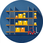icon of warehouse shelves with forklift