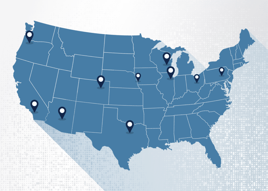 map of states where wsi has warehouse and fulfillment center locations