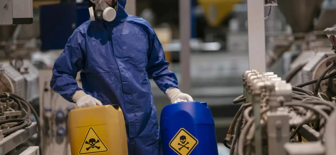 Toxic chemical containers in chemical warehouse