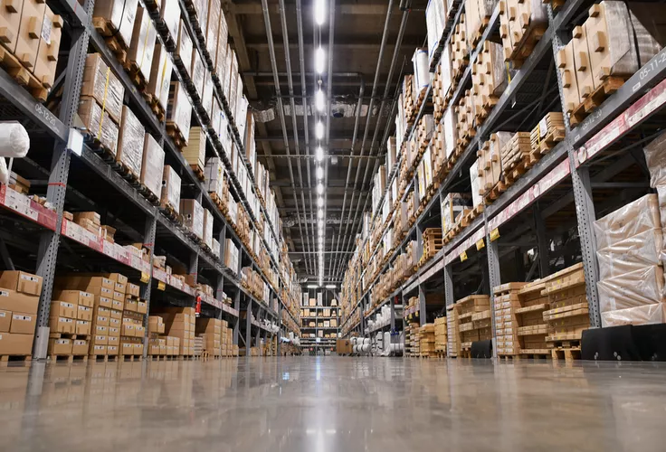 warehouse shelves with boxes