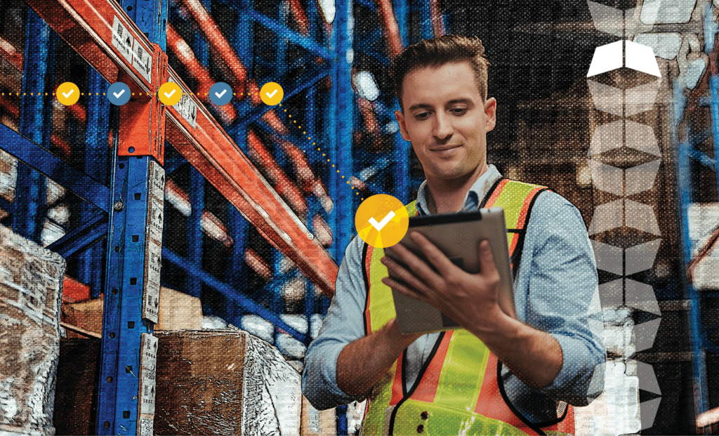 young man with clipboard in 3PL warehousing facility