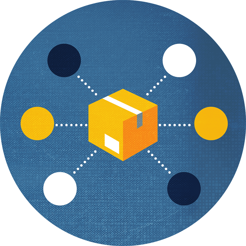 shipping box icon with nodes coming off of it