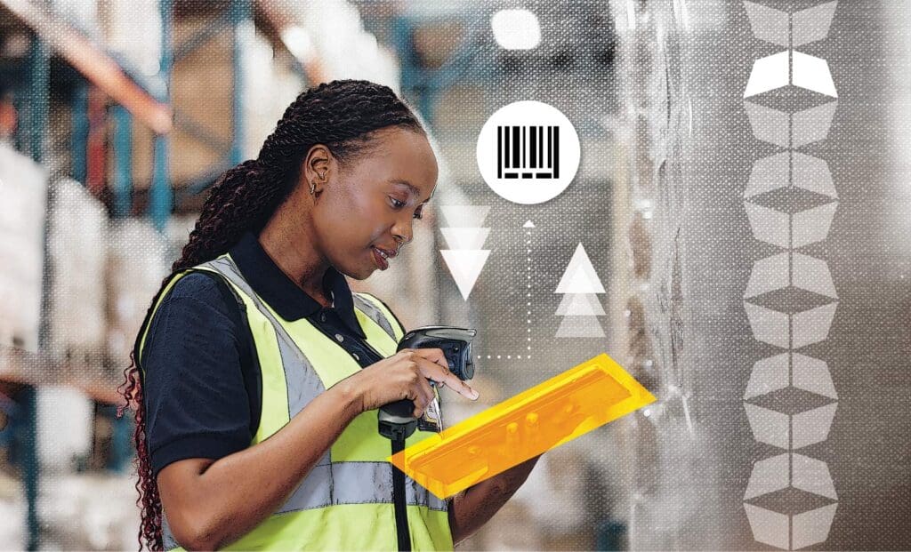 warehouse services worker with clipboard