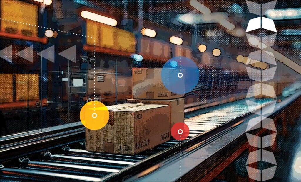 boxes moving on a conveyor belt in a third party logistics fulfillment center